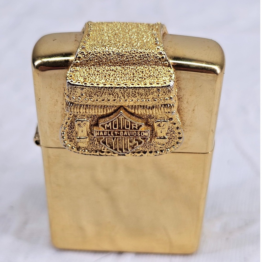Rare Gold‎ Tone Harley Davidson Saddle Zippo Lighter Collectible Vintage unused